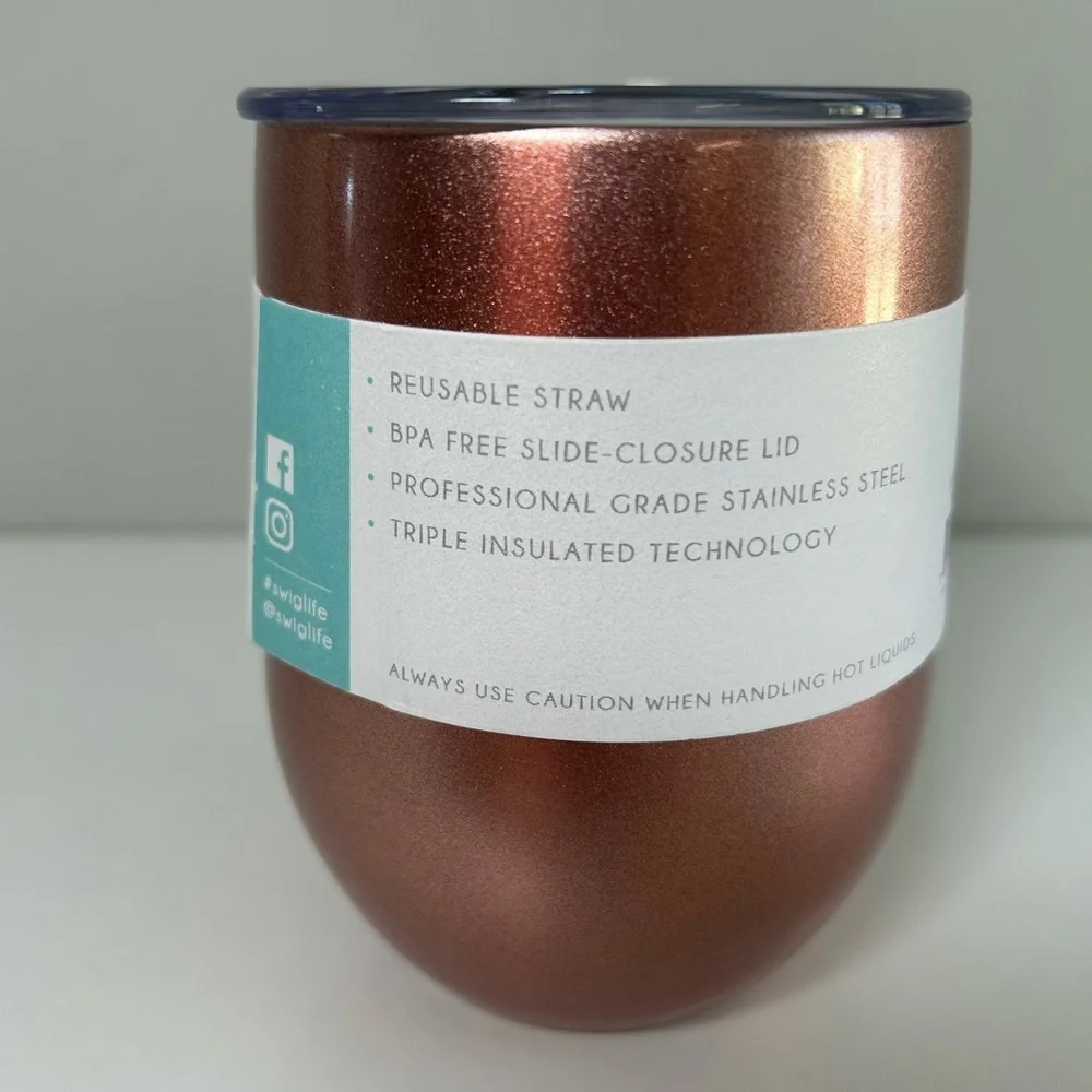 New! Swig shimmer rose gold stainless steel stemless wine cup 12oz
